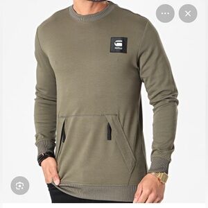 G-Star Olive Crewneck Sweater with Logo Patch